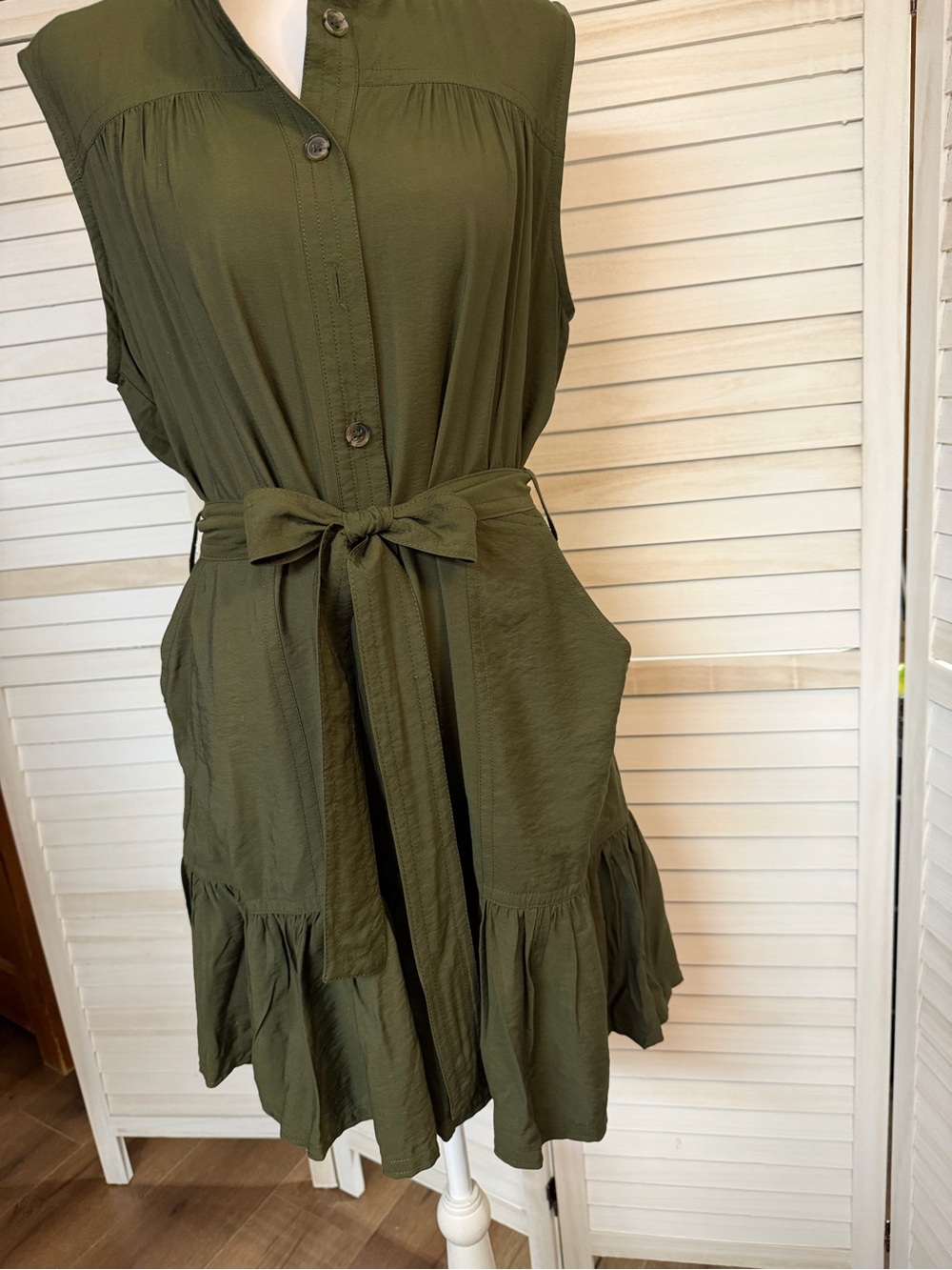 NWT Banana Republic Green Tie-Waist Mini Dress SZ LP HAS POCKETS!!!